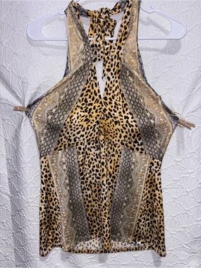 Cache Leopard Snake Print Halter Top Large Built In Bra Stretch Animal Print